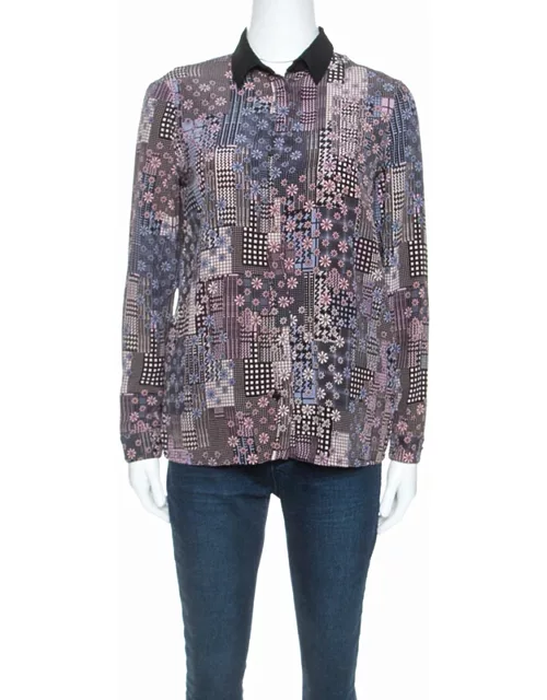 Versace Multicolor Abstract Printed Silk Long Sleeve Shirt