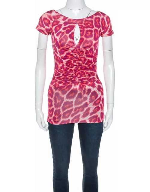 Just Cavalli Red Leopard Print Ruched Detail Top