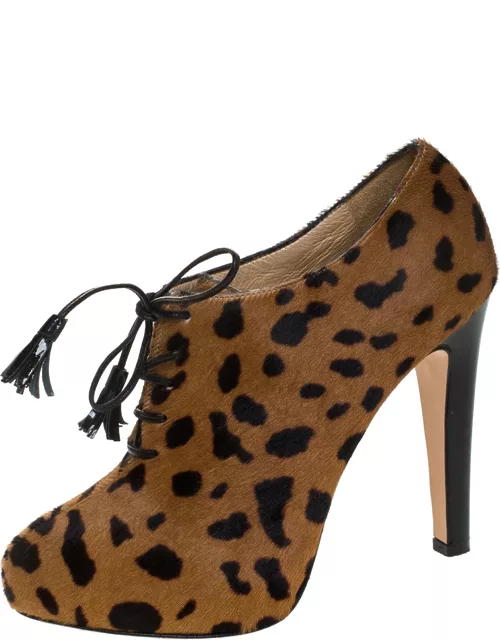 Charlotte Olympia Brown Leopard Print Calf Hair Ankle Bootie