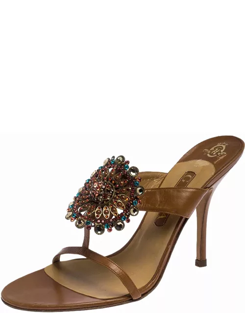 Gina Brown Leather Embellished Strappy Sandal