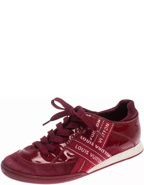 Louis Vuitton Red Patent Leather Suede And Fabric Logo Sneaker
