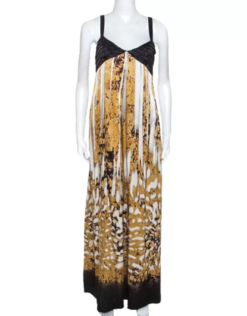 Just Cavalli Multicolor Printed Silk Pleated Bodice Detail Maxi Dress