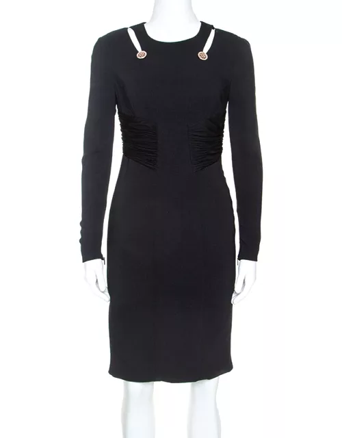 Versace Black Crepe Cut Out Detail Sheath Dress