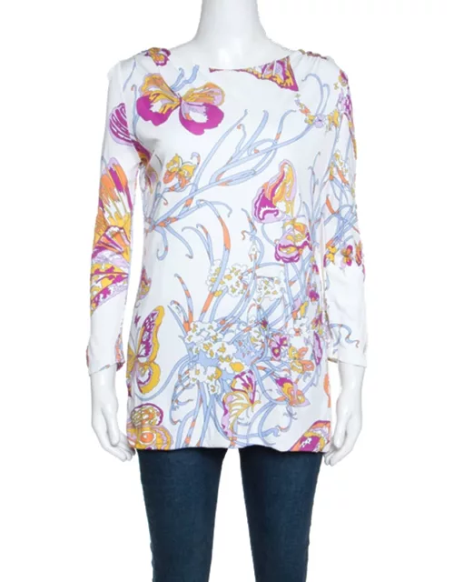 Emilio Pucci White Butterfly Print Knit Tunic Top