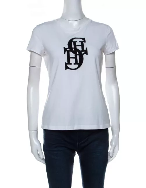 CH Carolina Herrera White Cotton Embroidered Logo Detail T-Shirt