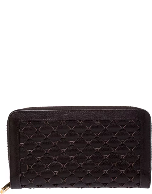 Chopard Brown Woven Leather Zip Around Continental Wallet