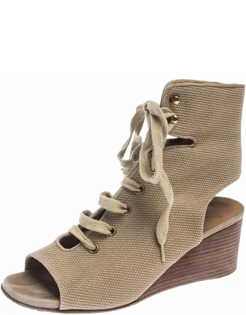 Chloe Beige Canvas Ghillie Lace Up Wedge Sandal