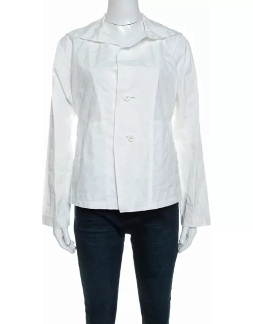 Issey Miyake White Textured Cotton Long Sleeve Jacket