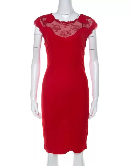 Class By Roberto Cavalli Red Lace Insert Detail Sleeveless Dress