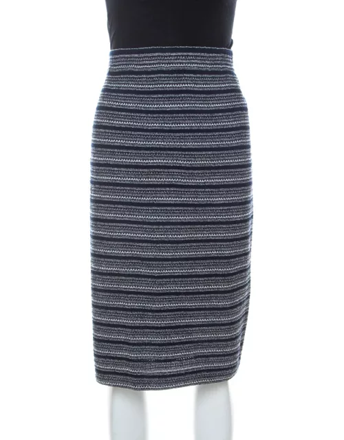 St. John Collection by Marie Gray Navy Blue Striped Knit Skirt
