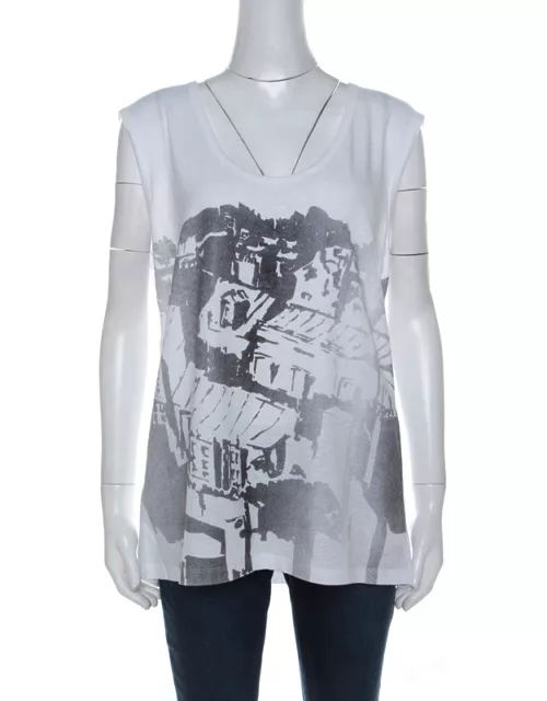Tory Burch White Contrast Print Cotton French Sleeve T-Shirt