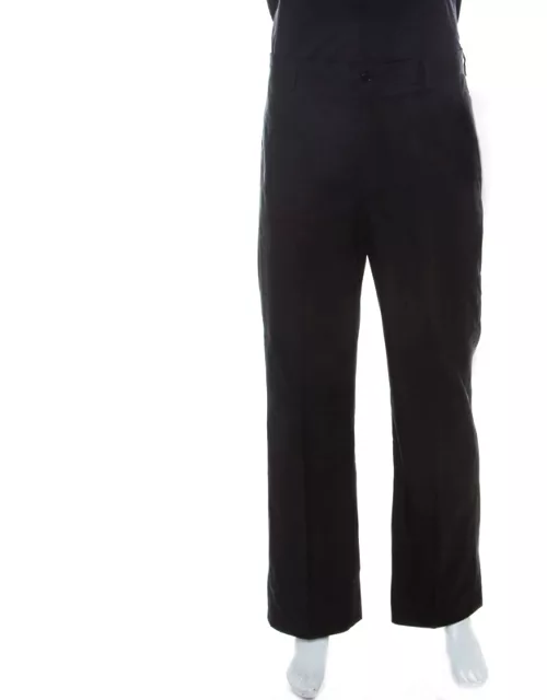 Emporio Armani Black Cotton Regular Fit Trousers
