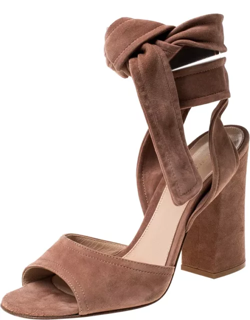 Gianvito Rossi Beige Suede Ankle Tie Sandal