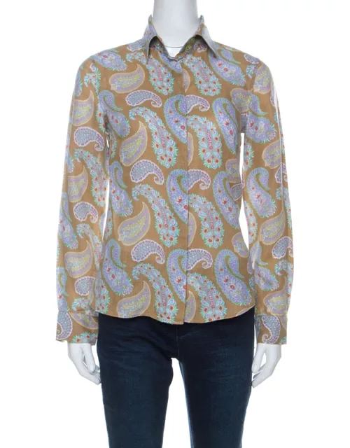 Etro Multicolor Paisley Print Linen Long Sleeve Button Front Shirt