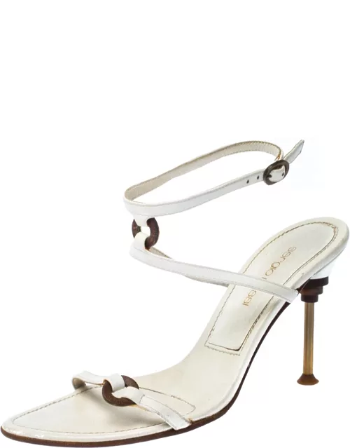 Sergio Rossi White Leather Ankle Strap Sandal