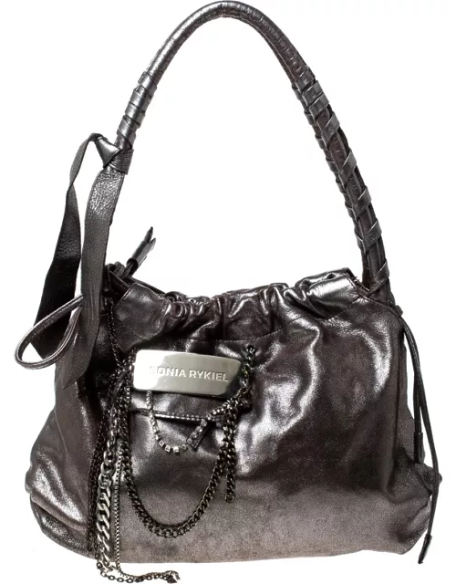 Sonia Rykiel Silver Leather Chain Embellished Shoulder Bag