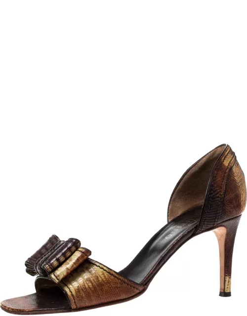 Valentino Two Tone Lizard Leather D'Orsay Bow Sandal