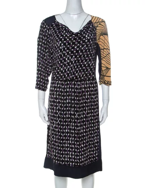Dries Van Noten Multicolor Abstract Print Silk Sequinned & Beaded Detail Midi Dress