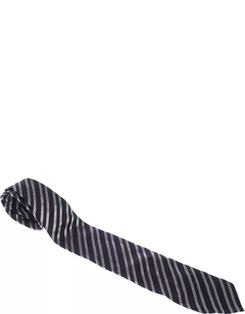 Giorgio Armani Dark Purple Diagonal Stripes Silk Jacquard Traditional Tie