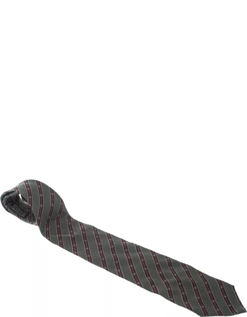 Giorgio Armani Green & Red Diagonal Stripes Silk Jacquard Tie