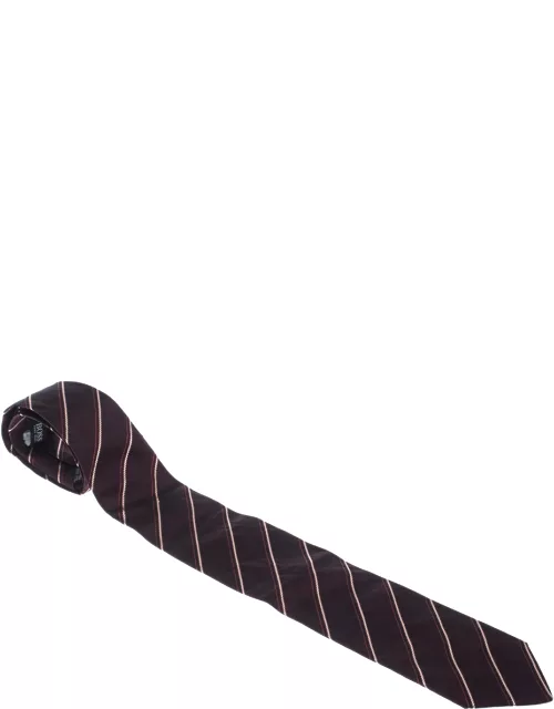 Boss By Hugo Boss Bordeaux Red Diagonal Stripes Silk Jacquard Classic Tie