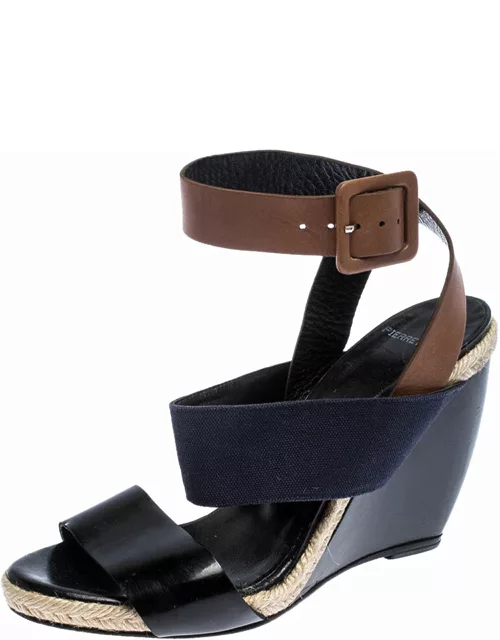 Pierre Hardy Tri Color Leather and Canvas Ankle Strap Wedge Sandal