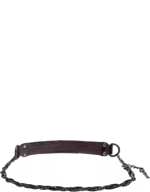 Dolce & Gabbana Dark Brown Braided Leather Chain Belt 80C
