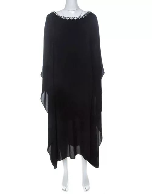 Michael Kors Black Crepe Embellished Bateau Neck Asymmetric Dress