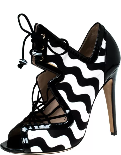 Nicholas Kirkwood Monochrome Satin And Patent Leather Cut Out Strappy Sandal