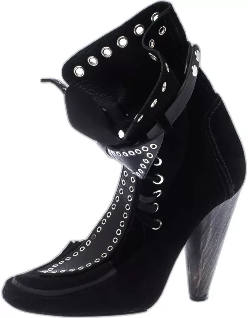 Isabel Marant Black Suede Eyelet Cut Out Bow Ankle Boot