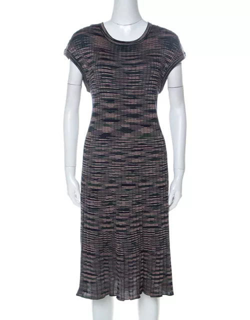M Missoni Multicolor Striped Knit Short Sleeve Midi Dress