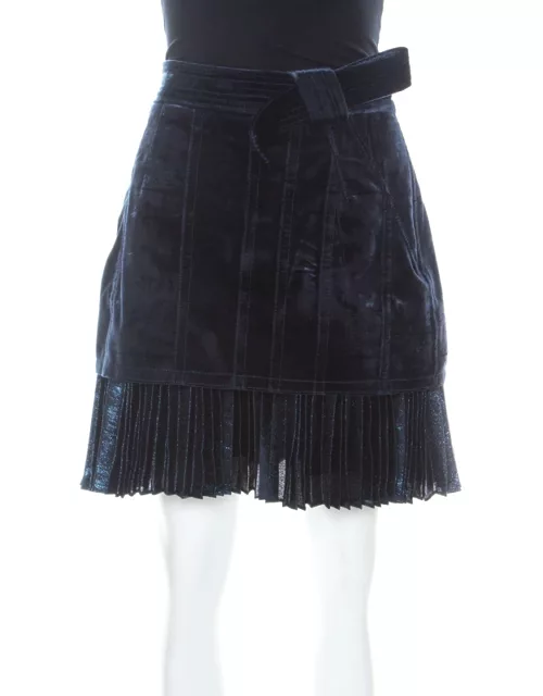3.1 Phillip Lim Blue Velvet & Lurex Pleated Hem Short Skirt