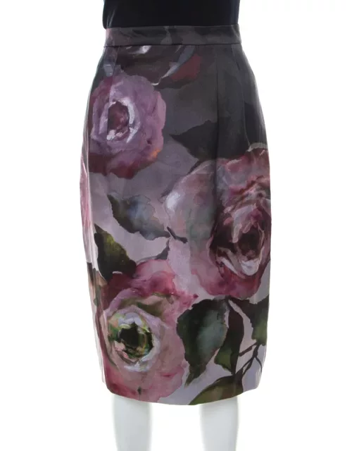 Escada Multicolor Floral Print Knee Length Sheath Skirt
