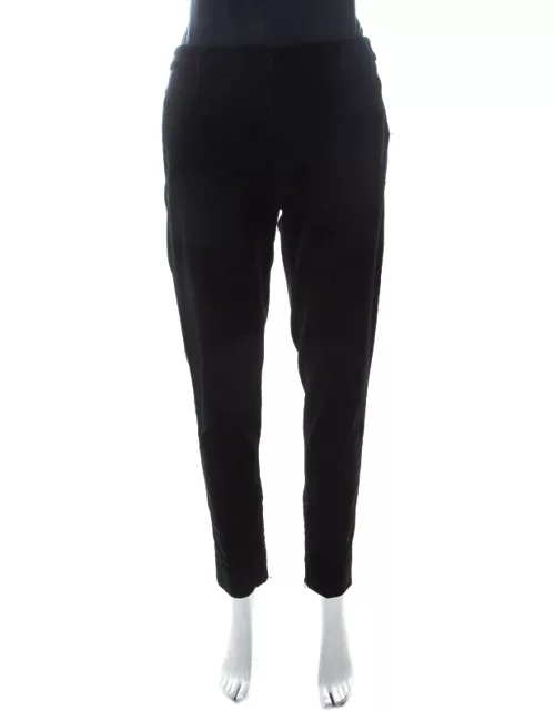 Miu Miu Black Velvet Stretch Ankle Zip Detail Trousers