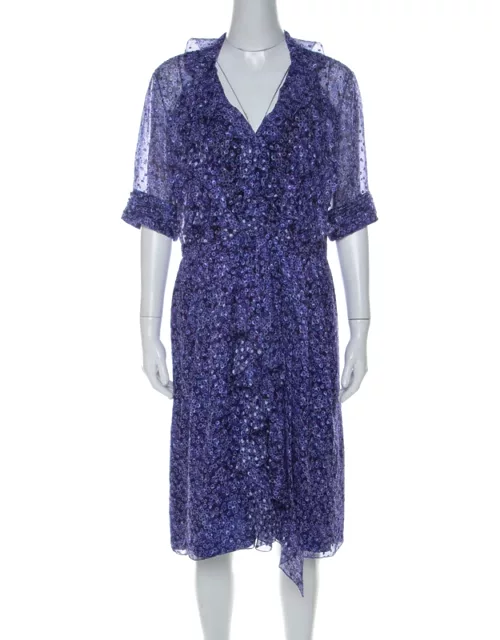Jason Wu Purple Silk Chiffon Printed Ruffle Short Dress