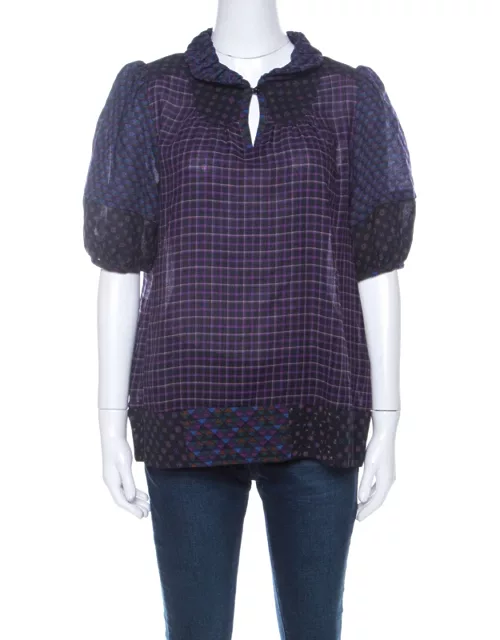 Marc by Marc Jacobs Multicolor Wool & Silk Blend Mixed Print Puff Sleeve Polo Shirt