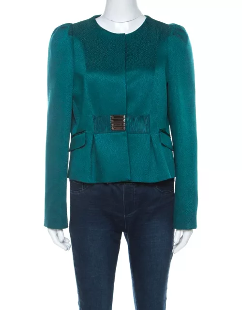 Valentino Green Jacquard Embellished Waist Cropped Jacket