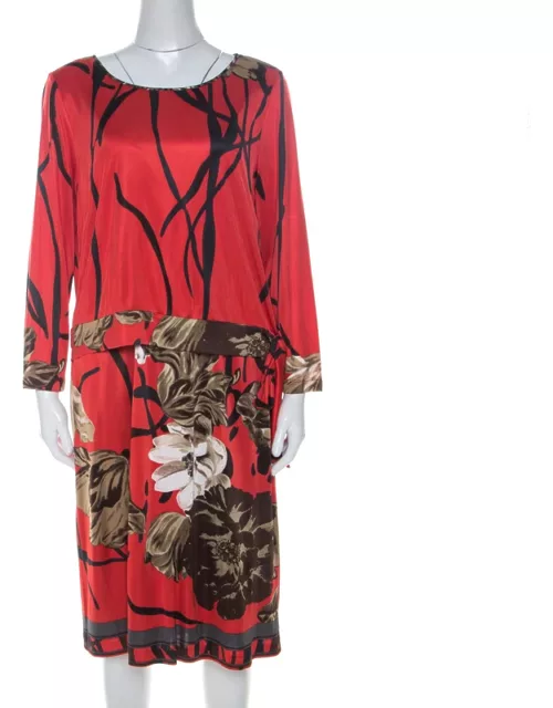 Elie Tahari Red Printed Jersey Layered Dress