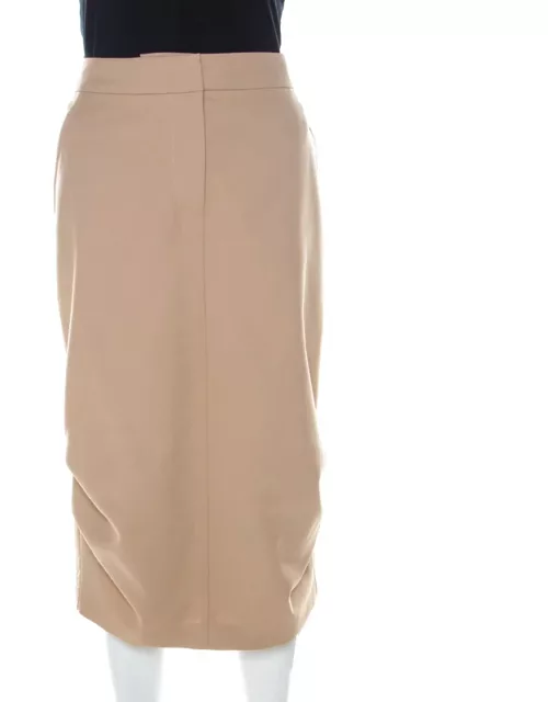 Max Mara Beige Cotton Bottom Side Fold Detail Sheath Skirt