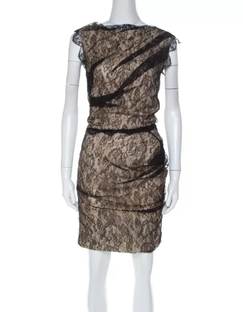 Roksanda Ilincic Black & Beige Lace & Silk Gather Detail Dress