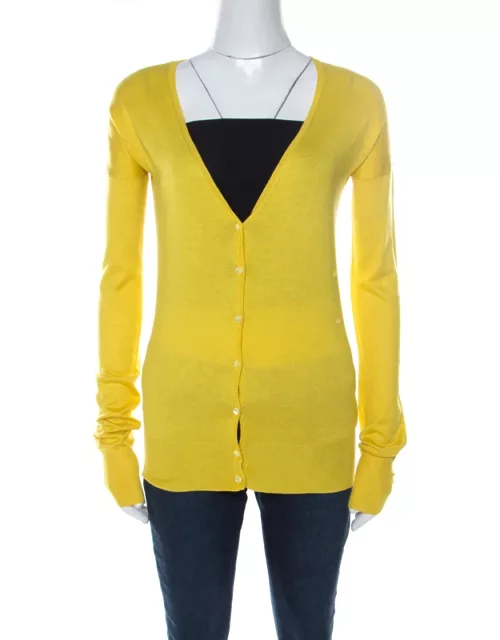Joseph Yellow Silk Blend Knit Button Front Cardigan