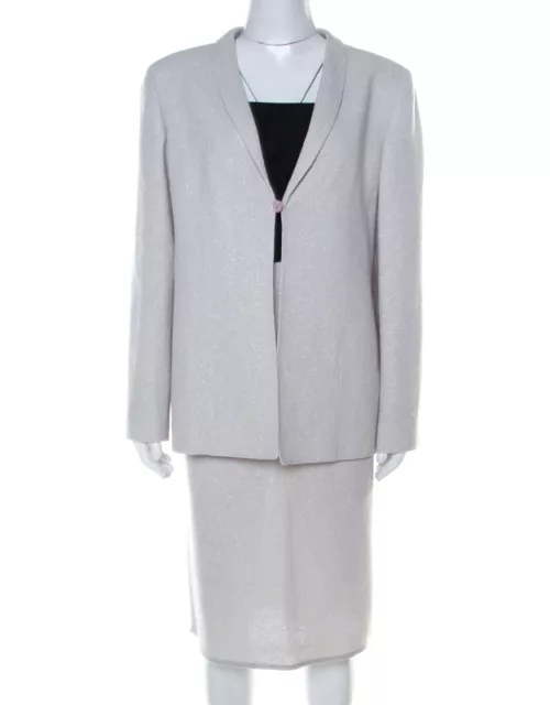 Valentino Boutique Vintage Light Grey Boucle Wool Skirt Suit