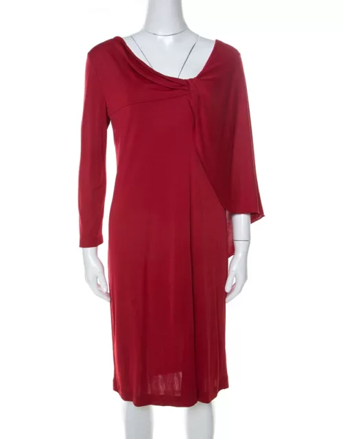 Alberta Ferretti Red Silk Jersey Asymmetric Batwing Sleeve Dress