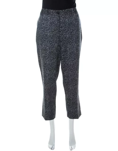 Michael Kors Dark Grey Chevron Print Stretch Wool Tapered Trousers