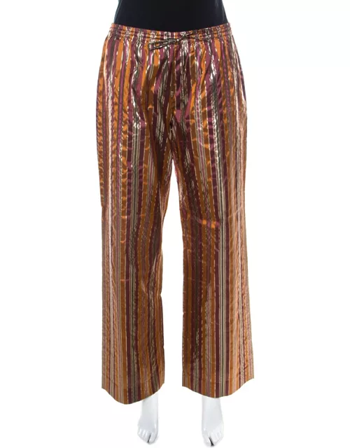 Celine Brown Metallic Striped Silk Straight Fit Trousers