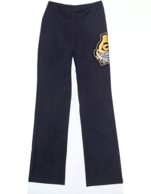 GF Ferre Navy Blue Cotton Crest Applique Detail Straight Fit Trousers