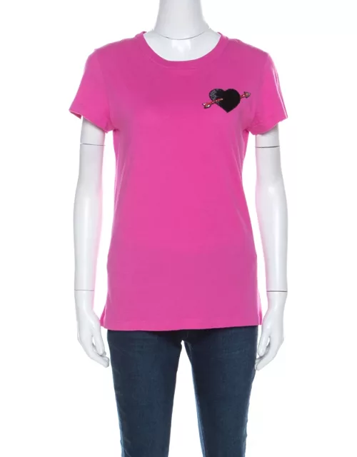 Valentino Pink Cotton Heart Applique T Shirt