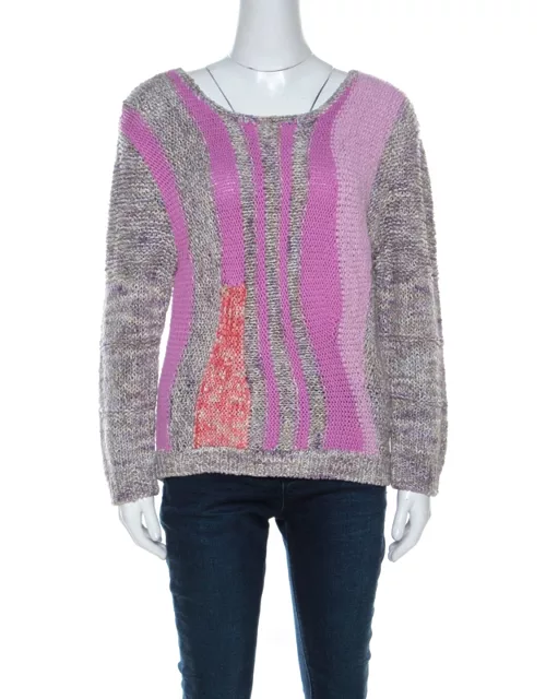 Marc by Marc Jacobs Grey & Purple Cotton Blend Hand Knit Sweater