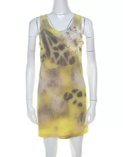 Blumarine Yellow Printed Applique Detail Short Dress