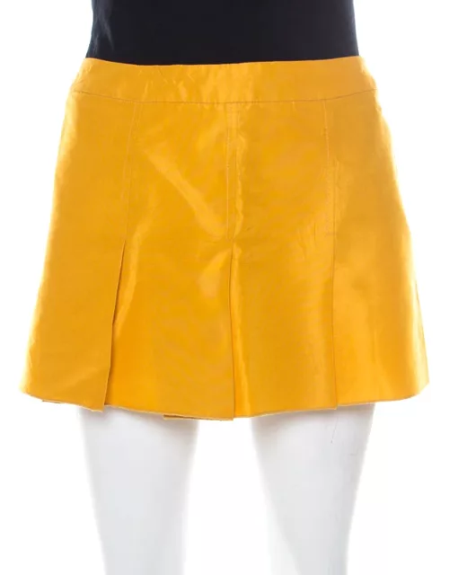 Miu Miu Yellow Taffeta Box Pleat Mini Skirt